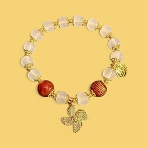 Moving Windmill Buddha Bead Bracelet - Double Happiness Charm